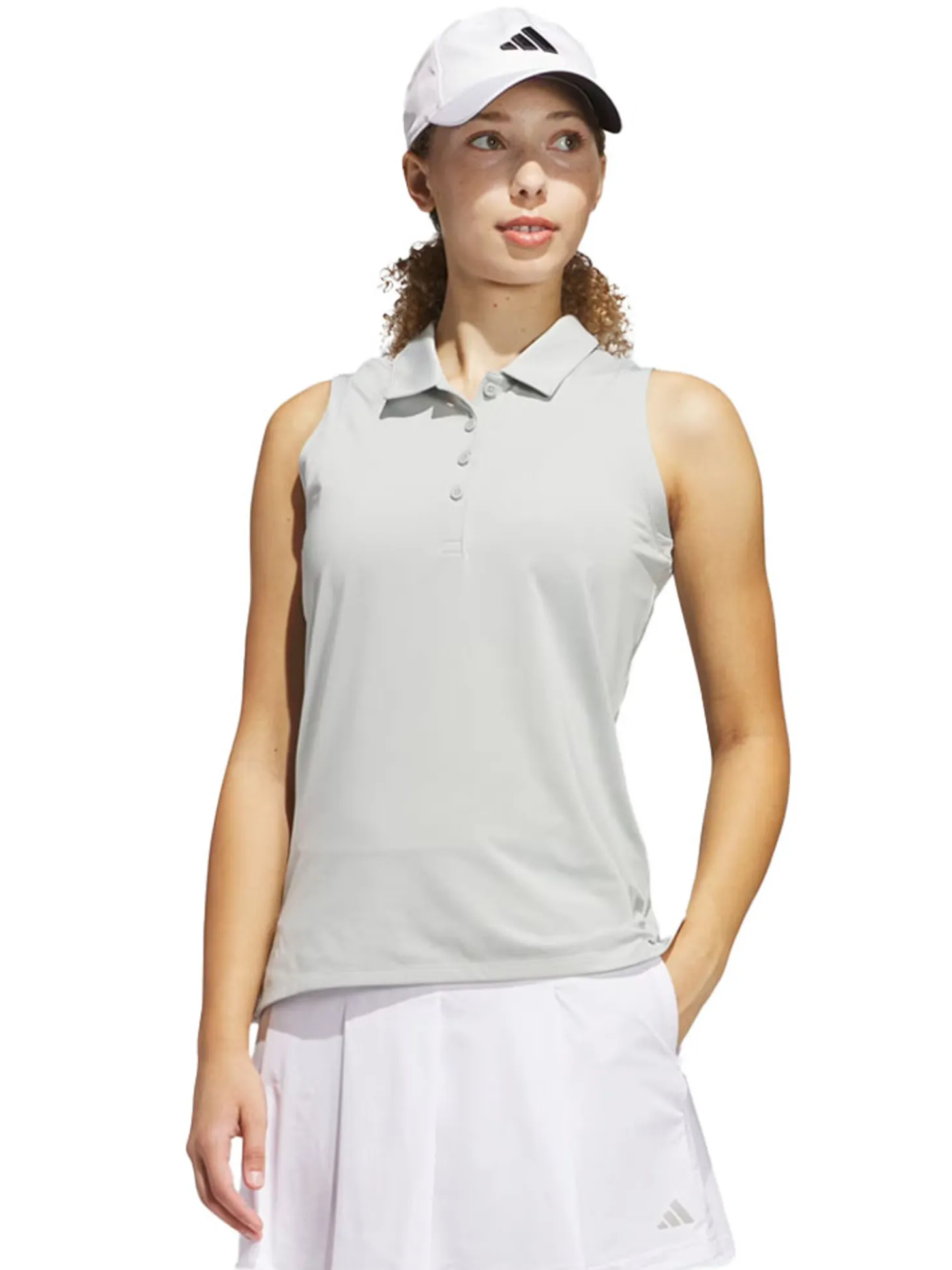 adidas Womens Ultimate365 Solid Sleeveless Polo Shirt - Wonder Silver