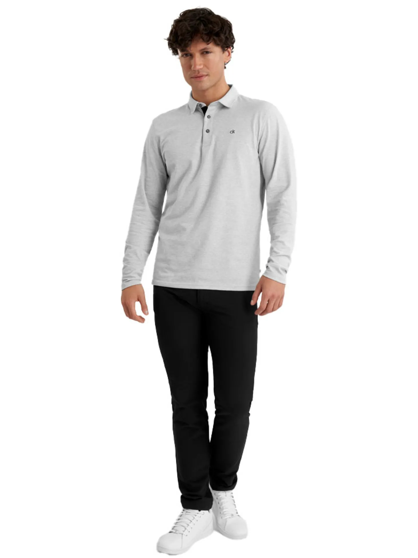 Calvin Klein Bayard Long Sleeve Polo - Silver Marl