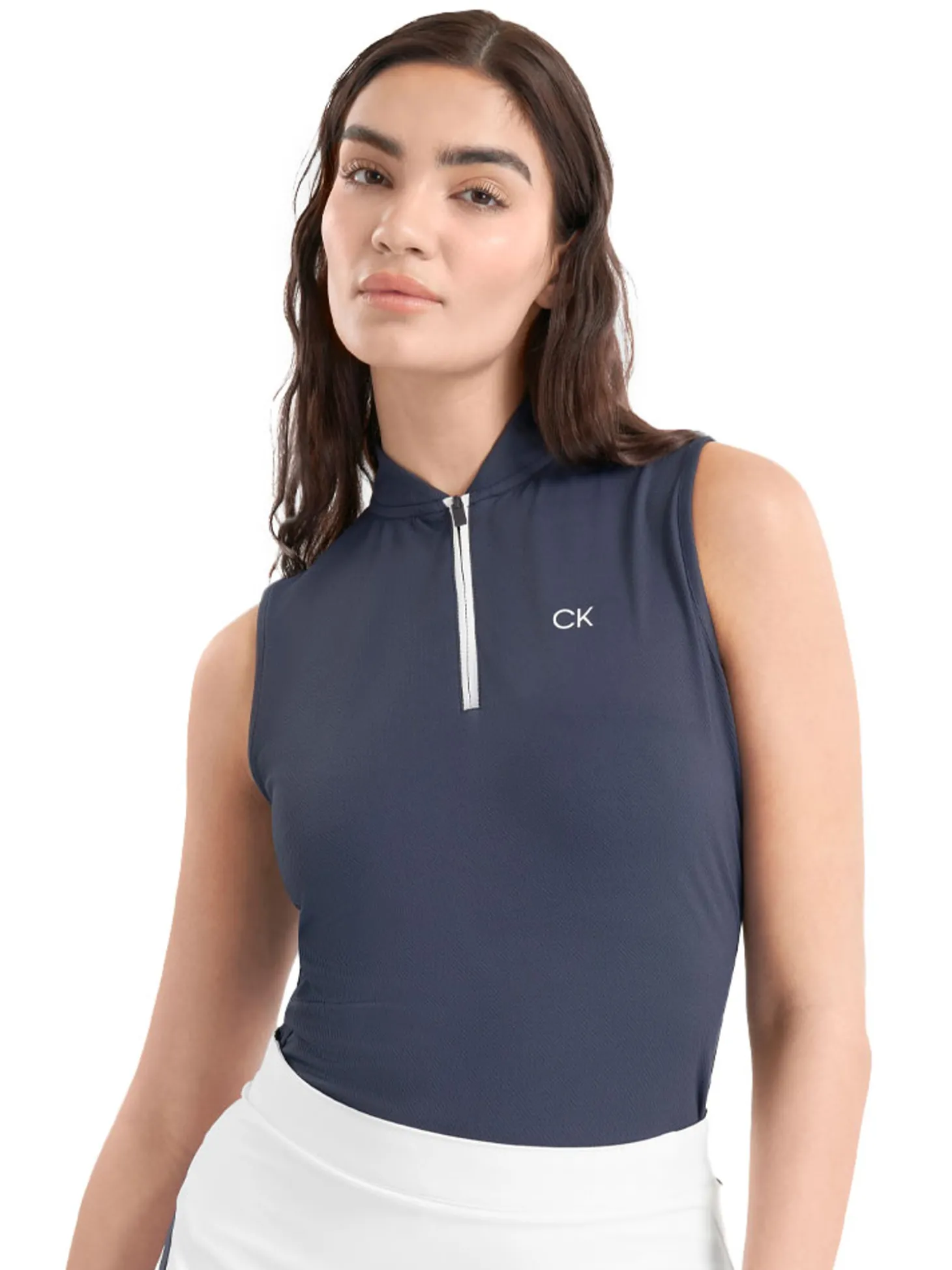 Calvin Klein Womens Tattler Sleeveless Mock Neck Top - Navy
