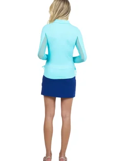 IBKUL Adjustable Long Sleeve Zip Polo - Seafoam